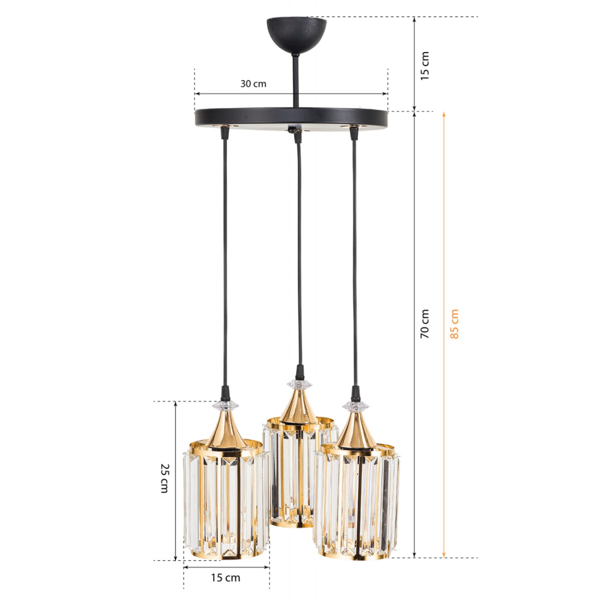 ΦΩΤΙΣΤΙΚΟ ΟΡΟΦΗΣ 3ΦΩΤΟ ΜΕΤΑΛΛΙΚΟ ΚΑΙ ΓΥΑΛΙ ΧΡΥΣΟ HM7661.01 Φ30x100Υ εκ.