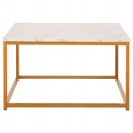 ΤΡΑΠΕΖΙ ΣΑΛΟΝΙΟΥ BRAYLEN HM8942.11 ΜΕΛΑΜΙΝΗ ΛΕΥΚΟ ΜΑΡΜΑΡΟ-ΧΡΥΣΗ ΒΑΣΗ 75x75x43,5Υεκ.