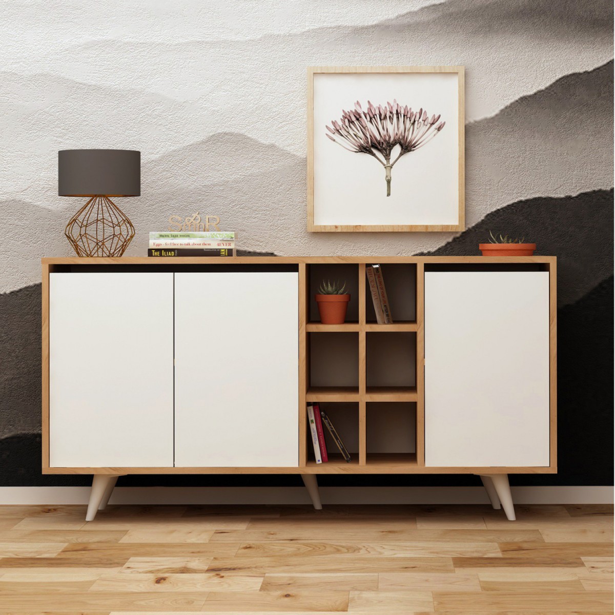 ΜΠΟΥΦΕΣ ΜΕΛΑΜΙΝΗΣ BRIAR ΚΑΡΥΔΙ ΜΕ ΛΕΥΚΕΣ ΠΟΡΤΕΣ 140x40x86Yεκ.HM9432.02