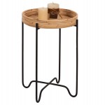 ΤΡΑΠΕΖΑΚΙ ΒΟΗΘΗΤΙΚΟ FLY HM7905 RATTAN ΦΥΣΙΚΟ ΧΡΩΜΑ-ΜΕΤΑΛΛΙΚΗ ΒΑΣΗ ΜΑΥΡΗ Φ32x48Yεκ.