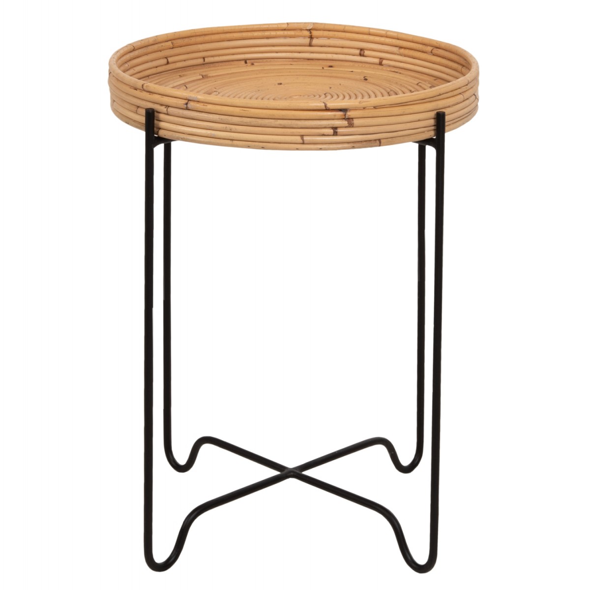 ΤΡΑΠΕΖΑΚΙ ΒΟΗΘΗΤΙΚΟ FLY HM7906 RATTAN ΦΥΣΙΚΟ ΧΡΩΜΑ-ΜΕΤΑΛΛΙΚΗ ΒΑΣΗ ΜΑΥΡΗ Φ40x53Yεκ.