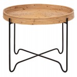 ΤΡΑΠΕΖΑΚΙ ΒΟΗΘΗΤΙΚΟ FLY HM7907 RATTAN ΦΥΣΙΚΟ ΧΡΩΜΑ-ΜΕΤΑΛΛΙΚΗ ΒΑΣΗ ΜΑΥΡΗ Φ50x40Υεκ.