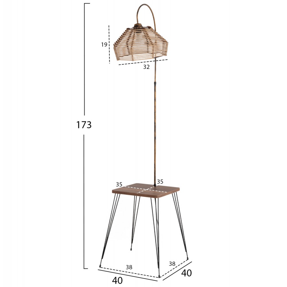 ΦΩΤΙΣΤΙΚΟ ΔΑΠΕΔΟΥ HM7949.01 ΤΡΑΠΕΖΑΚΙ ΜΕΛΑΜΙΝΗΣ ΚΑΡΥΔΙ-ΚΑΠΕΛΟ ΜΠΕΖ 40x40x173Yεκ.