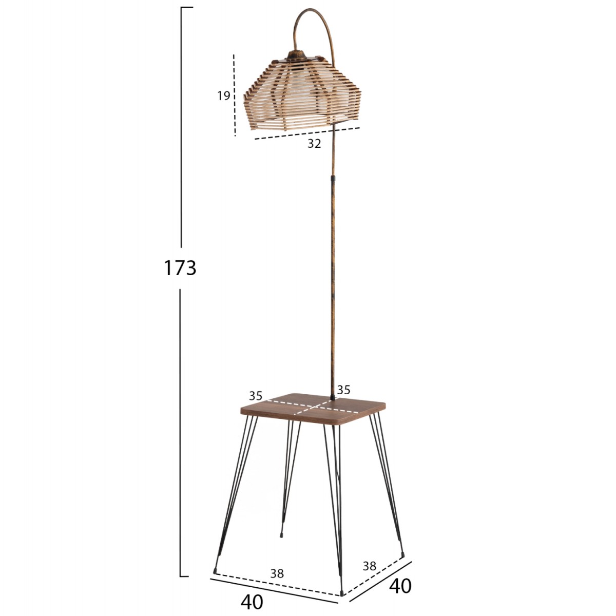 ΦΩΤΙΣΤΙΚΟ ΔΑΠΕΔΟΥ HM7949.01 ΤΡΑΠΕΖΑΚΙ ΜΕΛΑΜΙΝΗΣ ΚΑΡΥΔΙ-ΚΑΠΕΛΟ ΜΠΕΖ 40x40x173Yεκ.