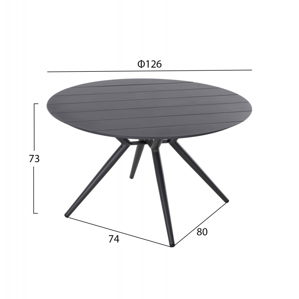 ΤΡΑΠΕΖΙ ΑΛΟΥΜΙΝΙΟΥ ΣΤΡΟΓΓΥΛΟ HIGER HM6061.03 ΑΝΘΡΑΚΙ Φ126Χ73Υεκ.