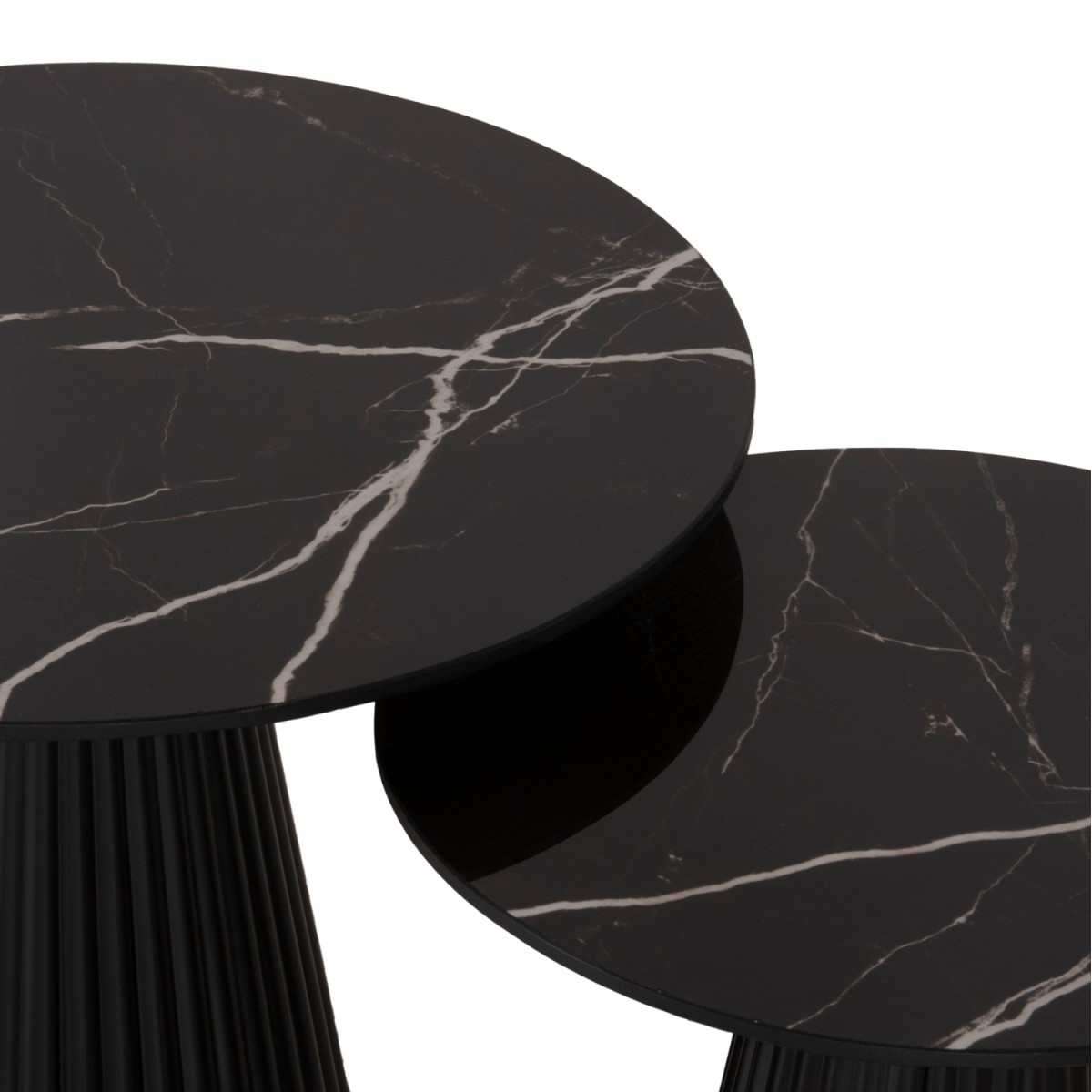 ΤΡΑΠΕΖΙA ΣΑΛΟΝΙΟΥ 2ΤΜΧ DIEN HM9926 ΜΕΤΑΛ.ΒΑΣΕΙΣ & ΚΕΡΑΜΙΚΟ TOP-ΜΑΥΡΟ Φ56.5 & Φ43.5 εκ.