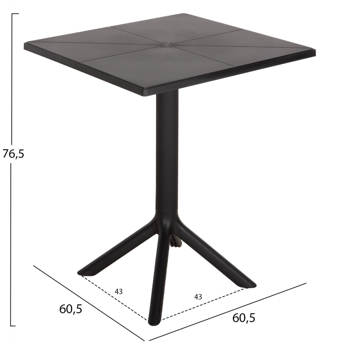 ΤΡΑΠΕΖΙ ΠΟΛΥΠΡΟΠΥΛΕΝΙΟΥ ΤΕΤΡΑΓΩΝΟ TERRIN HM6125.12 ΜΑΥΡΟ 60,5x60,5x76,5Υεκ.