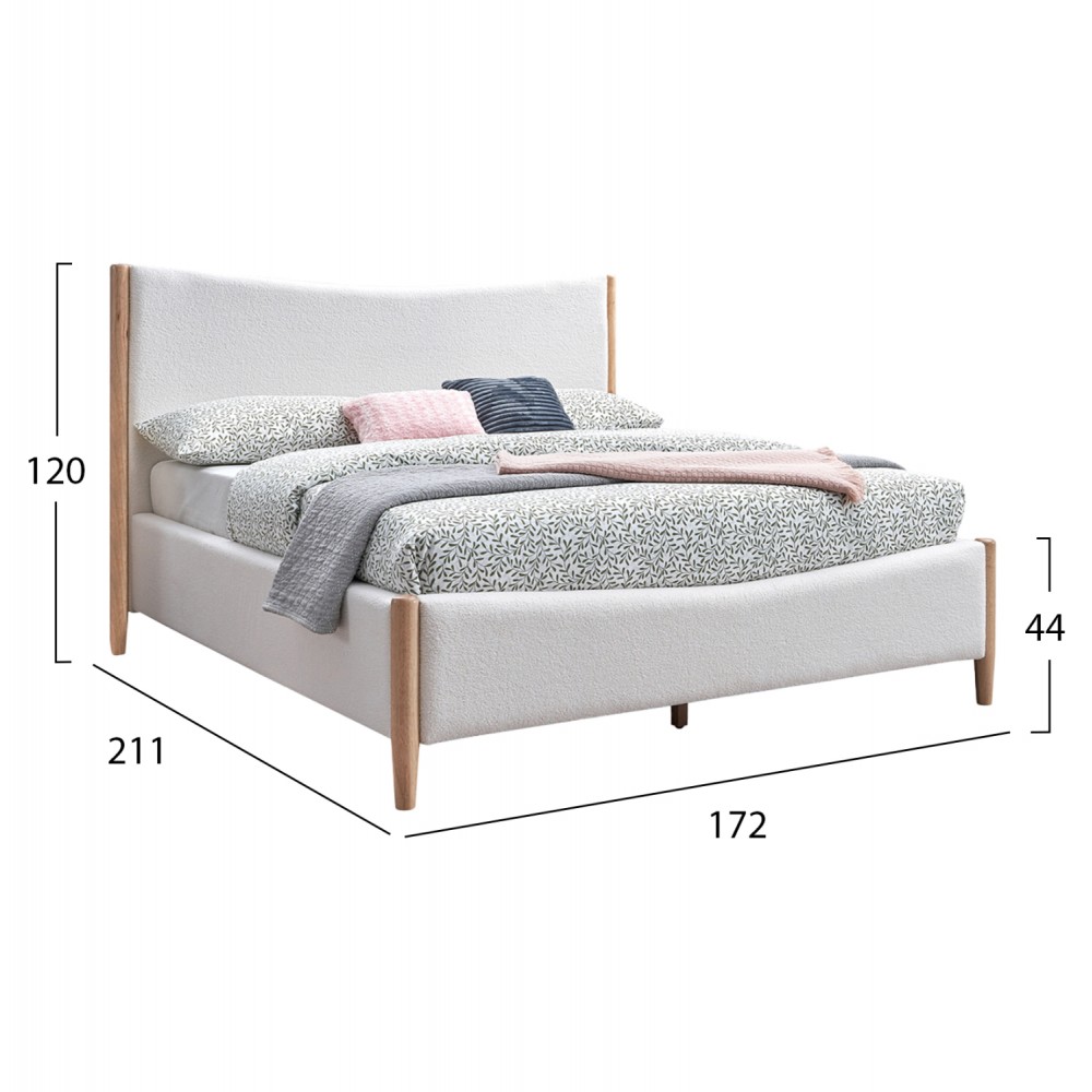 ΚΡΕΒΑΤΙ ΔΙΠΛΟ RANTUS ΓΙΑ ΣΤΡΩΜΑ 160Χ200 HM683 ΛΕΥΚΟ ΜΠΟΥΚΛΕ ΥΦΑΣΜΑ 212x184x120Υεκ.