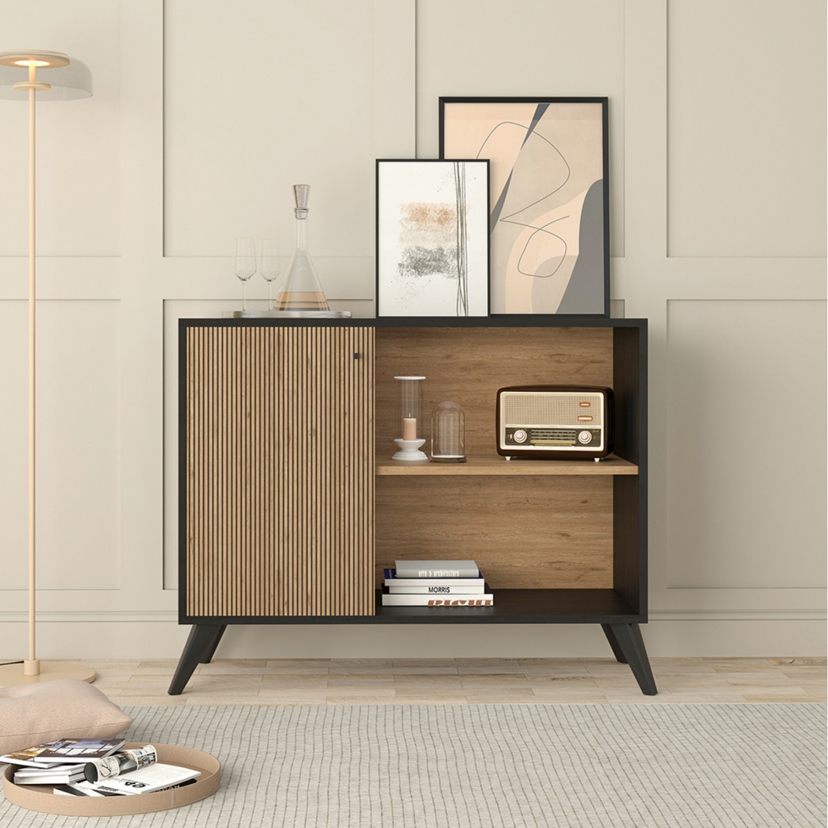 ΜΠΟΥΦΕΣ-ΚΟΝΣΟΛΑ ΜΕΛΑΜΙΝΗΣ KRUDEN HM9442.11 ΜΑΥΡΟ-ΦΥΣΙΚΟ 100x40x78.5Υεκ.