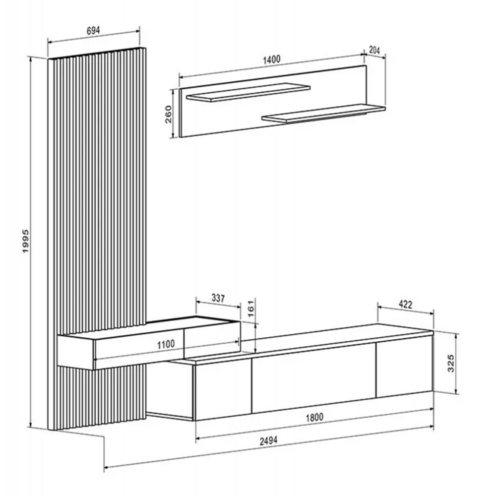 ΣΥΝΘΕΣΗ ΤΗΛΕΟΡΑΣΗΣ DORT HM18076.01 ΜΕΛΑΜΙΝΗ ΣΕ ΣΟΝΑΜΑ-ΛΕΥΚΟ 249.5x42.2x199.5Υεκ