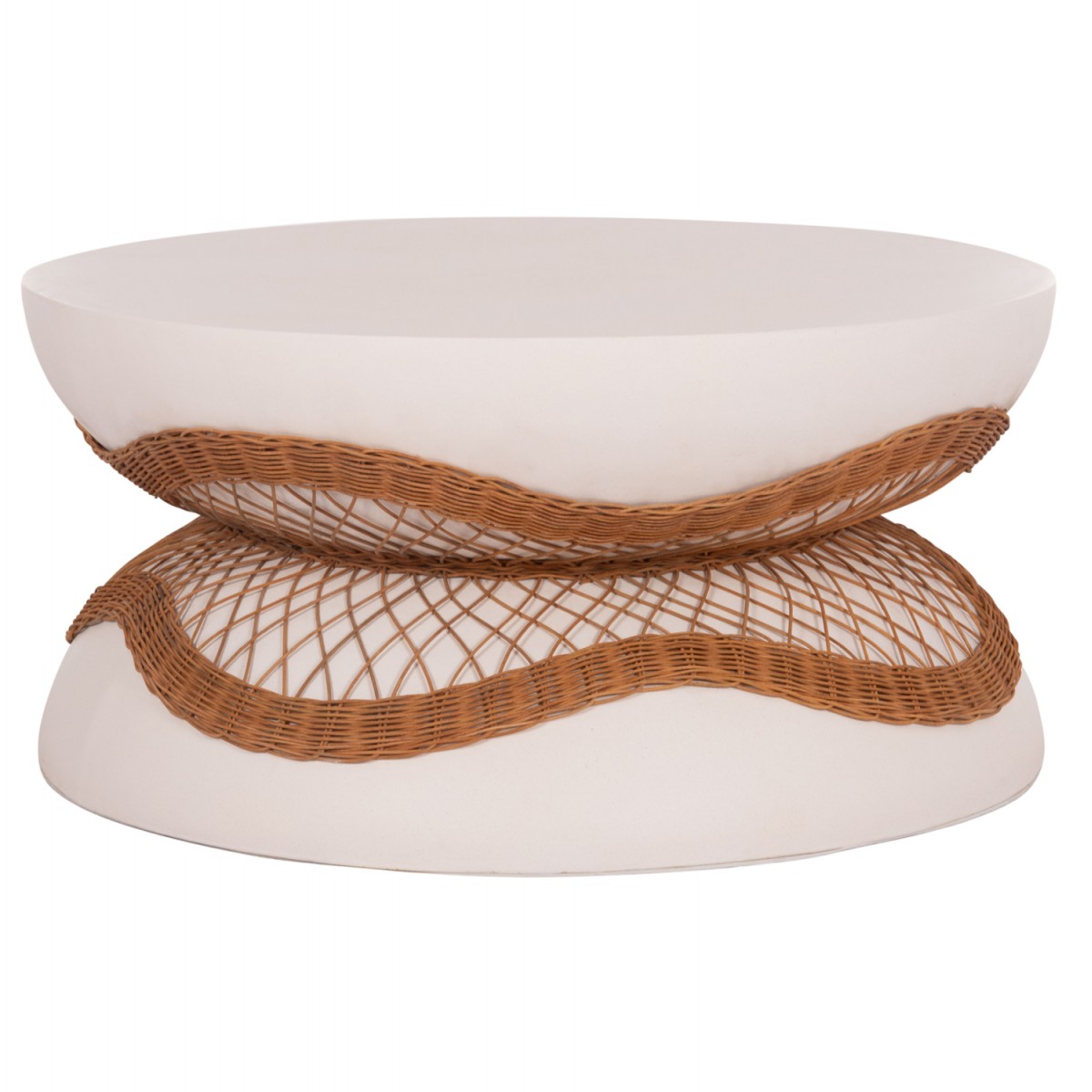 ΤΡΑΠΕΖΙ ΣΑΛΟΝΙΟΥ ANNA HM18157.02 FIBER CEMENT ΛΕΥΚΟ-ΦΥΣΙΚΟ RATTAN--Φ92x44.5Υεκ