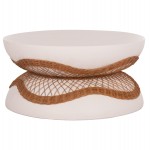 ΤΡΑΠΕΖΙ ΣΑΛΟΝΙΟΥ ANNA HM18157.02 FIBER CEMENT ΛΕΥΚΟ-ΦΥΣΙΚΟ RATTAN--Φ92x44.5Υεκ