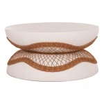 ΤΡΑΠΕΖΙ ΣΑΛΟΝΙΟΥ ANNA HM18157.02 FIBER CEMENT ΛΕΥΚΟ-ΦΥΣΙΚΟ RATTAN--Φ92x44.5Υεκ