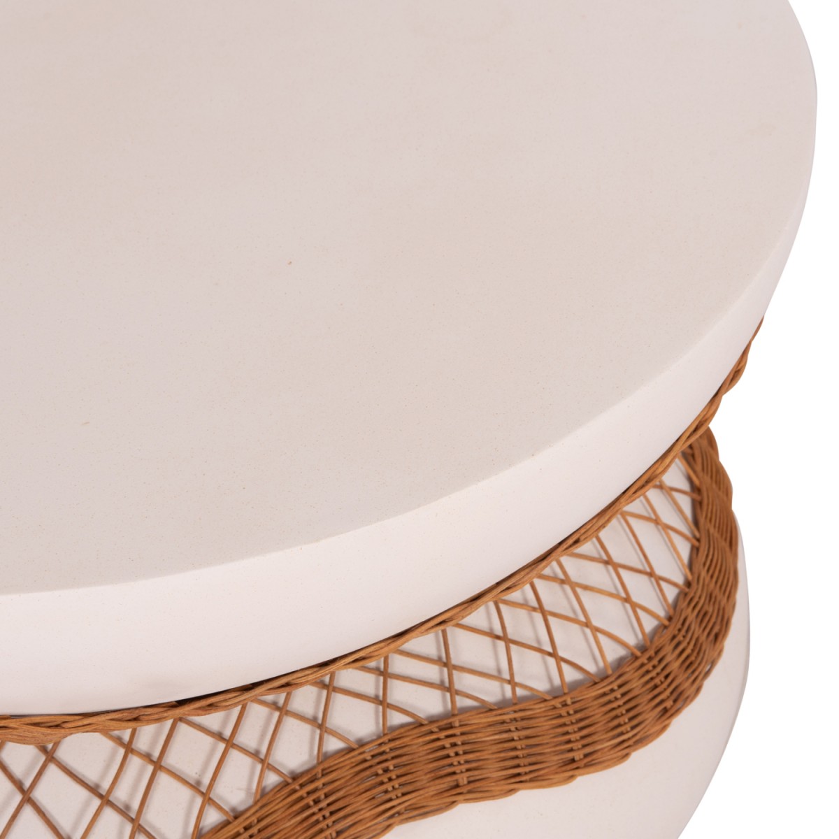 ΤΡΑΠΕΖΙ ΣΑΛΟΝΙΟΥ ANNA HM18157.02 FIBER CEMENT ΛΕΥΚΟ-ΦΥΣΙΚΟ RATTAN--Φ92x44.5Υεκ