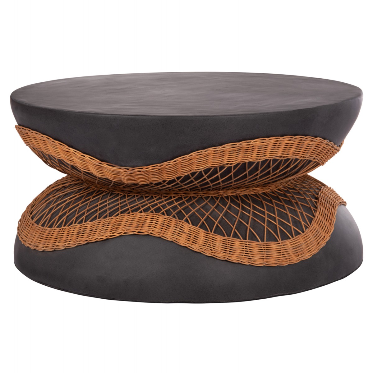 ΤΡΑΠΕΖΙ ΣΑΛΟΝΙΟΥ ΣΤΡΟΓΓΥΛΟ ANNA HM18157.01 FIBER CEMENT ΣΕ ΜΑΥΡΟ-ΦΥΣΙΚΟ RATTAN--Φ92x44.5Υεκ.