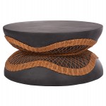 ΤΡΑΠΕΖΙ ΣΑΛΟΝΙΟΥ ΣΤΡΟΓΓΥΛΟ ANNA HM18157.01 FIBER CEMENT ΣΕ ΜΑΥΡΟ-ΦΥΣΙΚΟ RATTAN--Φ92x44.5Υεκ.