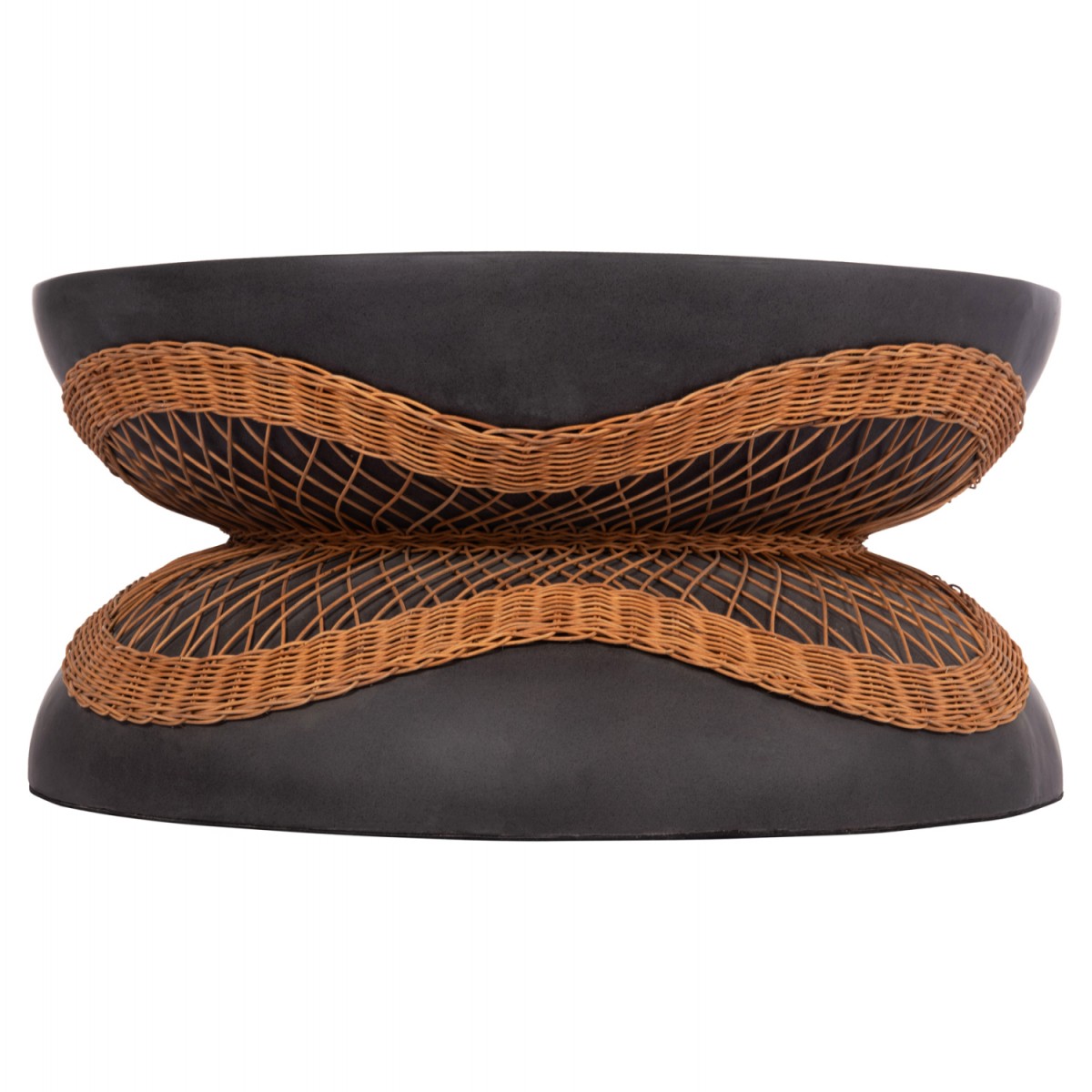 ΤΡΑΠΕΖΙ ΣΑΛΟΝΙΟΥ ΣΤΡΟΓΓΥΛΟ ANNA HM18157.01 FIBER CEMENT ΣΕ ΜΑΥΡΟ-ΦΥΣΙΚΟ RATTAN--Φ92x44.5Υεκ.