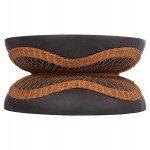 ΤΡΑΠΕΖΙ ΣΑΛΟΝΙΟΥ ΣΤΡΟΓΓΥΛΟ ANNA HM18157.01 FIBER CEMENT ΣΕ ΜΑΥΡΟ-ΦΥΣΙΚΟ RATTAN--Φ92x44.5Υεκ.