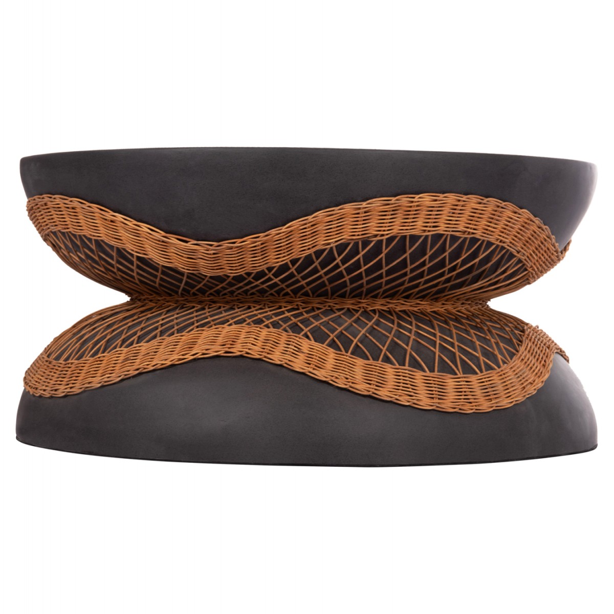 ΤΡΑΠΕΖΙ ΣΑΛΟΝΙΟΥ ΣΤΡΟΓΓΥΛΟ ANNA HM18157.01 FIBER CEMENT ΣΕ ΜΑΥΡΟ-ΦΥΣΙΚΟ RATTAN--Φ92x44.5Υεκ.