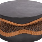 ΤΡΑΠΕΖΙ ΣΑΛΟΝΙΟΥ ΣΤΡΟΓΓΥΛΟ ANNA HM18157.01 FIBER CEMENT ΣΕ ΜΑΥΡΟ-ΦΥΣΙΚΟ RATTAN--Φ92x44.5Υεκ.