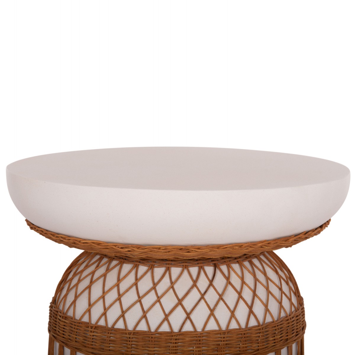 ΒΟΗΘΗΤΙΚΟ ΤΡΑΠΕΖΙ PRILEP HM18159.02 FIBER CEMENT ΛΕΥΚΟ & RATTAN--Φ60x76,5Υεκ