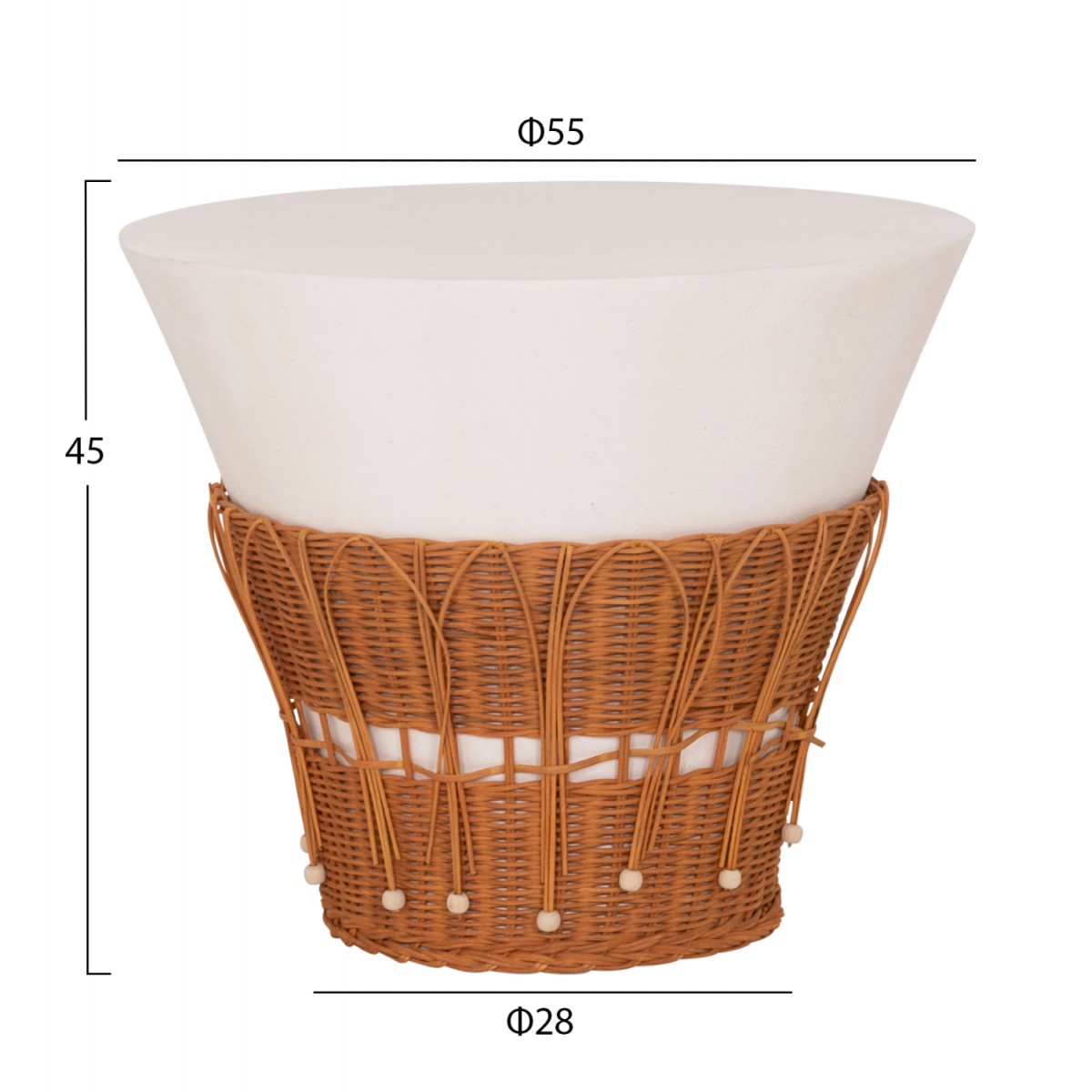 ΤΡΑΠΕΖΙ ΣΑΛΟΝΙΟΥ PERRAL HM18164.02L FIBER CEMENT ΛΕΥΚΟ-ΦΥΣΙΚΟ RATTAN--Φ55x45Υεκ