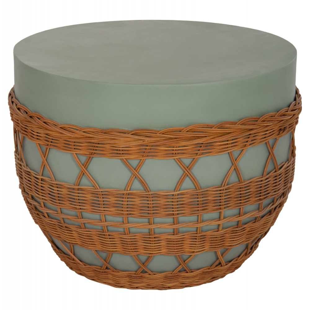 ΤΡΑΠΕΖΙ ΣΑΛΟΝΙΟΥ VILHENA HM18165 FIBER CEMENT ΠΡΑΣΙΝΟ-RATTAN ΦΥΣΙΚΟ Φ56x47Υεκ.