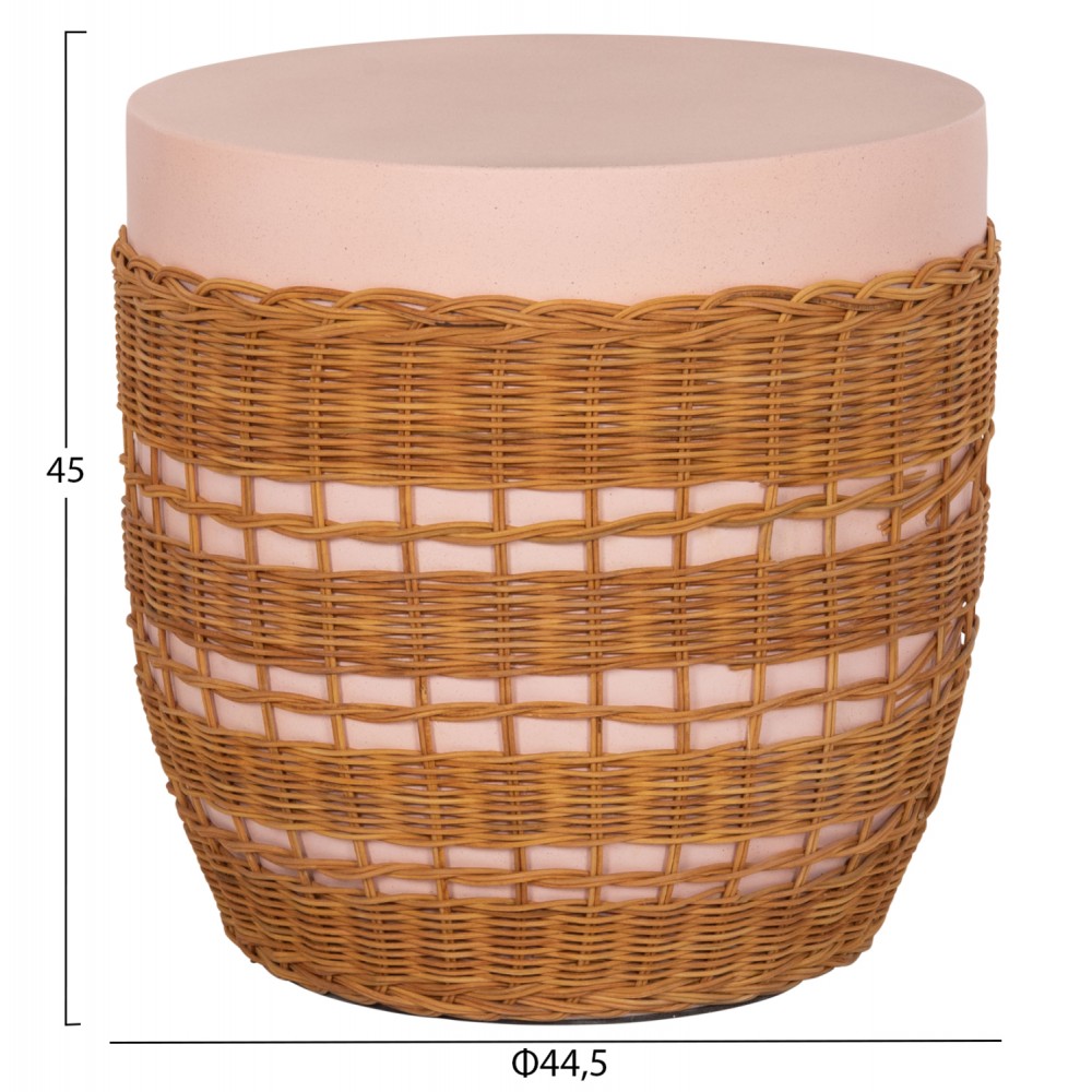 ΒΟΗΘΗΤΙΚΟ ΤΡΑΠΕΖΙ VILHENA HM18166 FIBER CEMENT ΡΟΖ-RATTAN ΦΥΣΙΚΟ Φ44.5x45Υεκ.