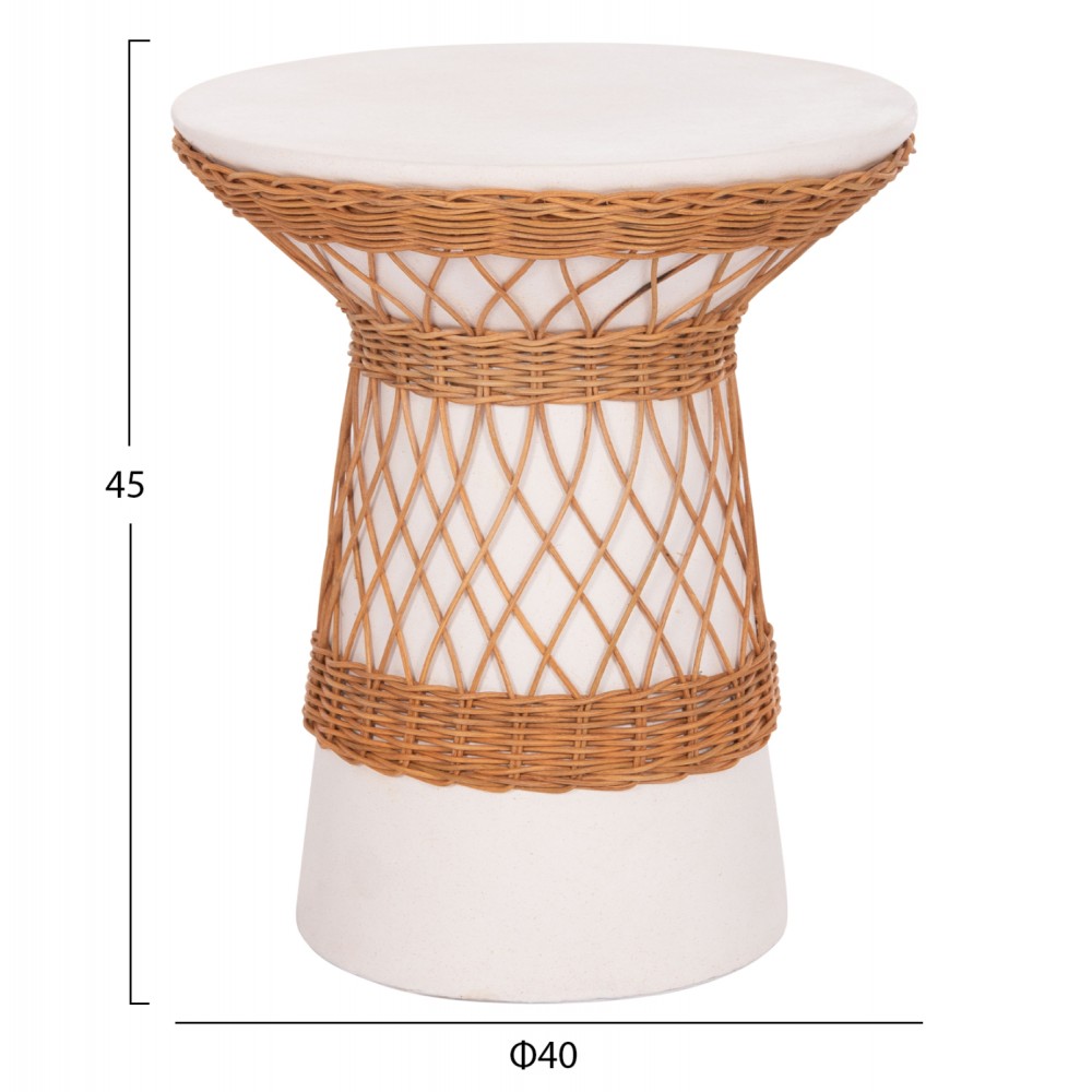ΒΟΗΘΗΤΙΚΟ ΤΡΑΠΕΖΙ ΣΤΡΟΓΓΥΛΟ DELIA HM18167.02 FIBER CEMENT ΛΕΥΚΟ & RATTAN Φ40x45Υεκ