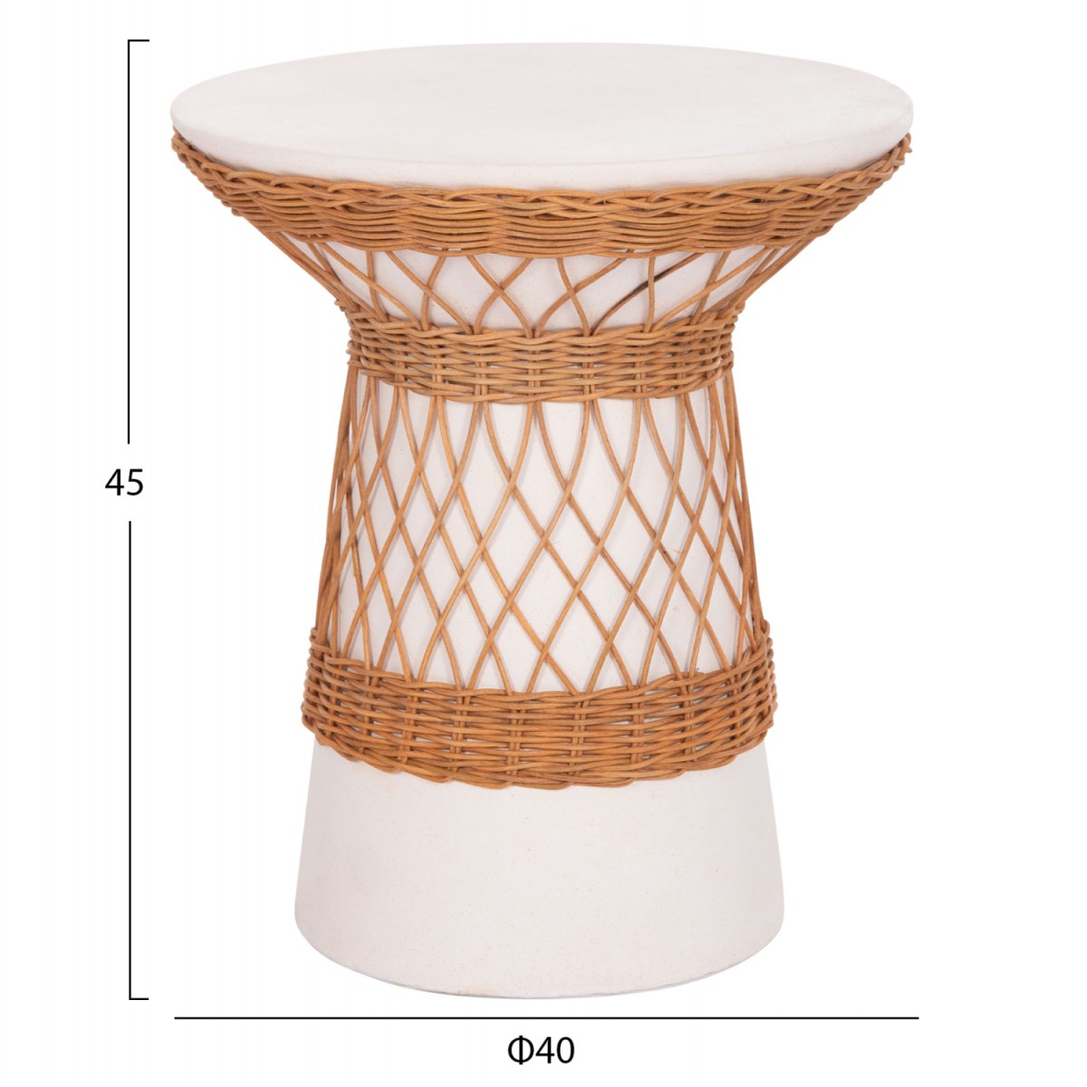 ΒΟΗΘΗΤΙΚΟ ΤΡΑΠΕΖΙ ΣΤΡΟΓΓΥΛΟ DELIA HM18167.02 FIBER CEMENT ΛΕΥΚΟ & RATTAN Φ40x45Υεκ