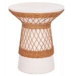 ΒΟΗΘΗΤΙΚΟ ΤΡΑΠΕΖΙ ΣΤΡΟΓΓΥΛΟ DELIA HM18167.02 FIBER CEMENT ΛΕΥΚΟ & RATTAN Φ40x45Υεκ