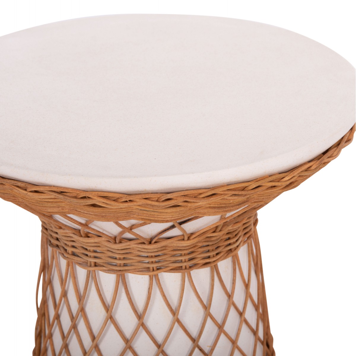 ΒΟΗΘΗΤΙΚΟ ΤΡΑΠΕΖΙ ΣΤΡΟΓΓΥΛΟ DELIA HM18167.02 FIBER CEMENT ΛΕΥΚΟ & RATTAN Φ40x45Υεκ