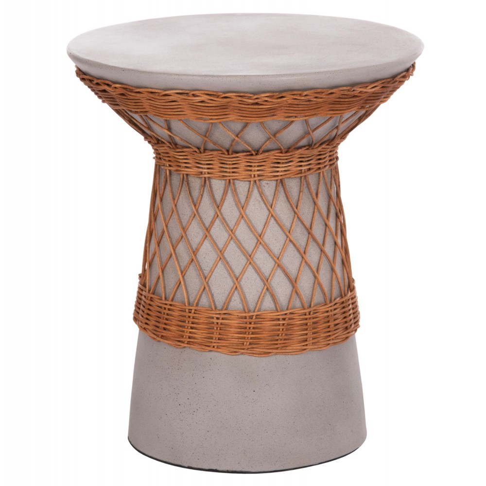 ΒΟΗΘΗΤΙΚΟ ΤΡΑΠΕΖΙ ΣΤΡΟΓΓΥΛΟ DELIA HM18167.03 FIBER CEMENT ΓΚΡΙ & RATTAN Φ40x45Υεκ