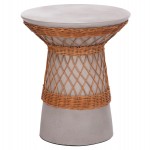 ΒΟΗΘΗΤΙΚΟ ΤΡΑΠΕΖΙ ΣΤΡΟΓΓΥΛΟ DELIA HM18167.03 FIBER CEMENT ΓΚΡΙ & RATTAN Φ40x45Υεκ