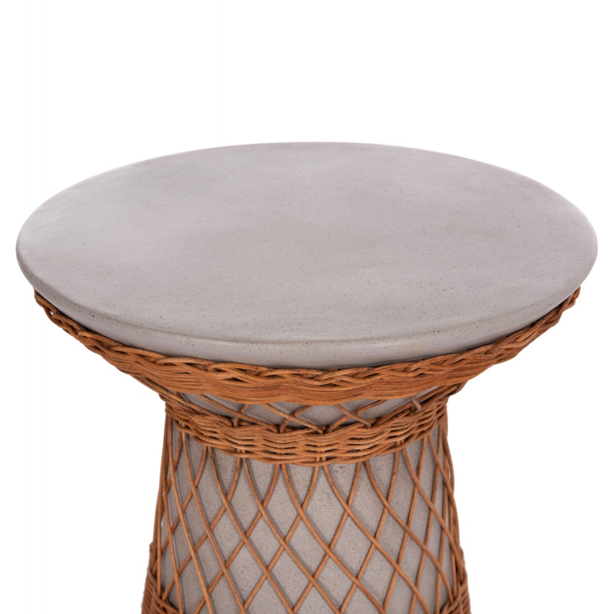 ΒΟΗΘΗΤΙΚΟ ΤΡΑΠΕΖΙ ΣΤΡΟΓΓΥΛΟ DELIA HM18167.03 FIBER CEMENT ΓΚΡΙ & RATTAN Φ40x45Υεκ