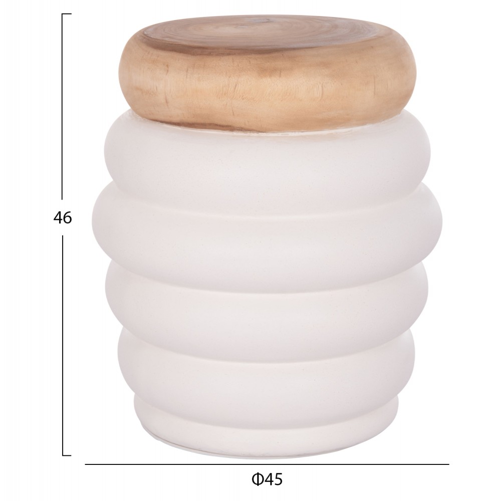 ΣΚΑΜΠΟ PUFFAT HM18172.02 FIBER CEMENT ΛΕΥΚΟ- ΞΥΛΟ TEAK TOP Φ45x46Υεκ.