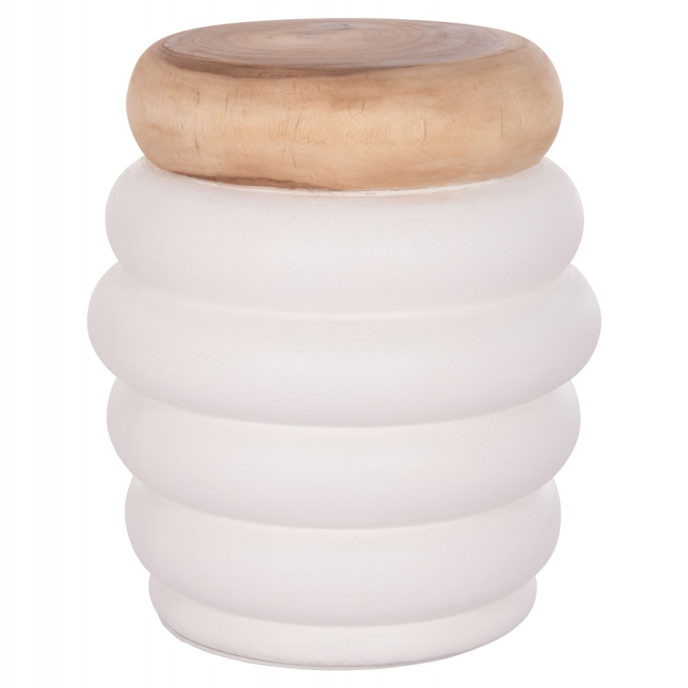 ΣΚΑΜΠΟ PUFFAT HM18172.02 FIBER CEMENT ΛΕΥΚΟ- ΞΥΛΟ TEAK TOP Φ45x46Υεκ.