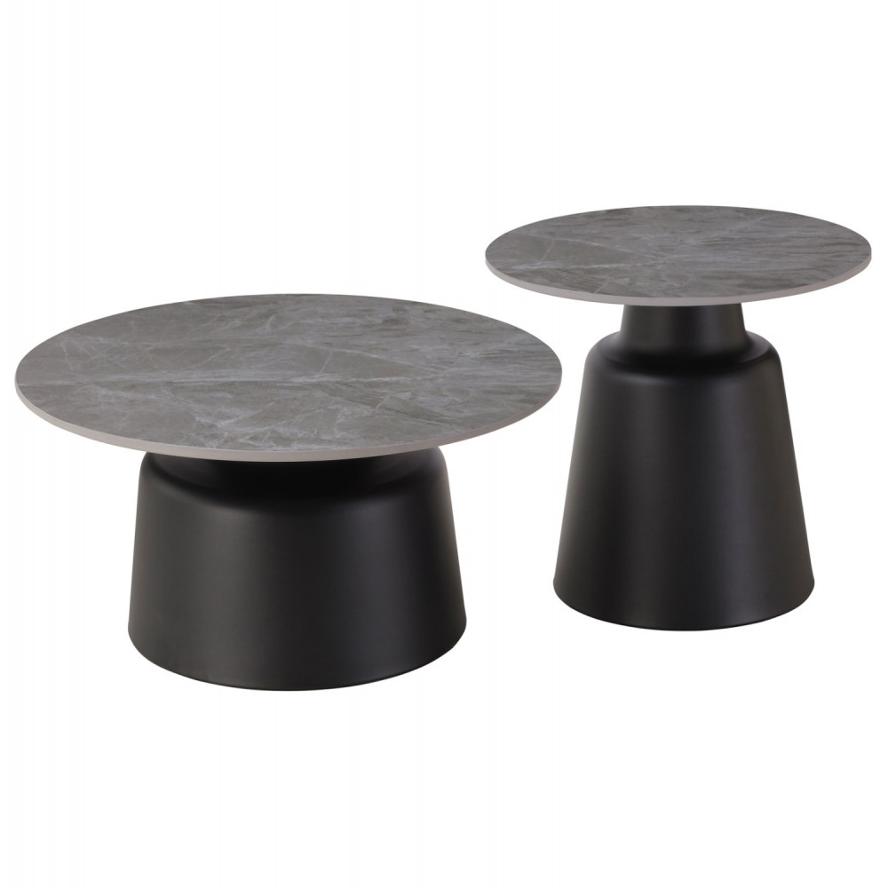 ΤΡΑΠΕΖΙΑ ΣΑΛΟΝΙΟΥ RINKON HM18263.03 ΚΕΡΑΜΙΚΑ TOP ΟΨΗ ΓΚΡΙ ΜΑΡΜΑΡΟΥ Φ50εκ & Φ70εκ