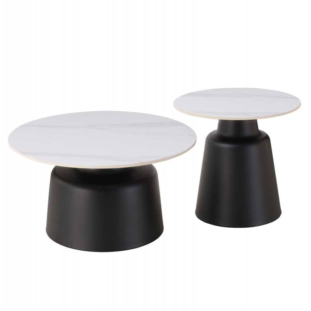 ΤΡΑΠΕΖΙΑ ΣΑΛΟΝΙΟΥ RINKON HM18263.01 ΚΕΡΑΜΙΚΑ TOP ΟΨΗ ΛΕΥΚΟΥ ΜΑΡΜΑΡΟΥ Φ50εκ & Φ70εκ