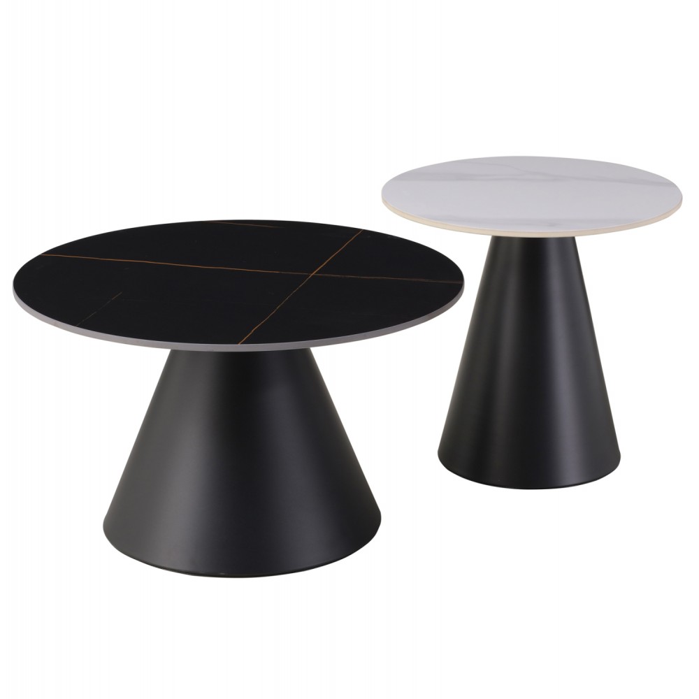 ΤΡΑΠΕΖΙΑ ΣΑΛΟΝΙΟΥ RIDGE HM18266.10 ΚΕΡΑΜΙΚΑ TOP ΜΕ ΟΨΗ ΜΑΥΡΟΥ-ΛΕΥΚΟΥ ΜΑΡΜΑΡΟΥ Φ50εκ & Φ70εκ