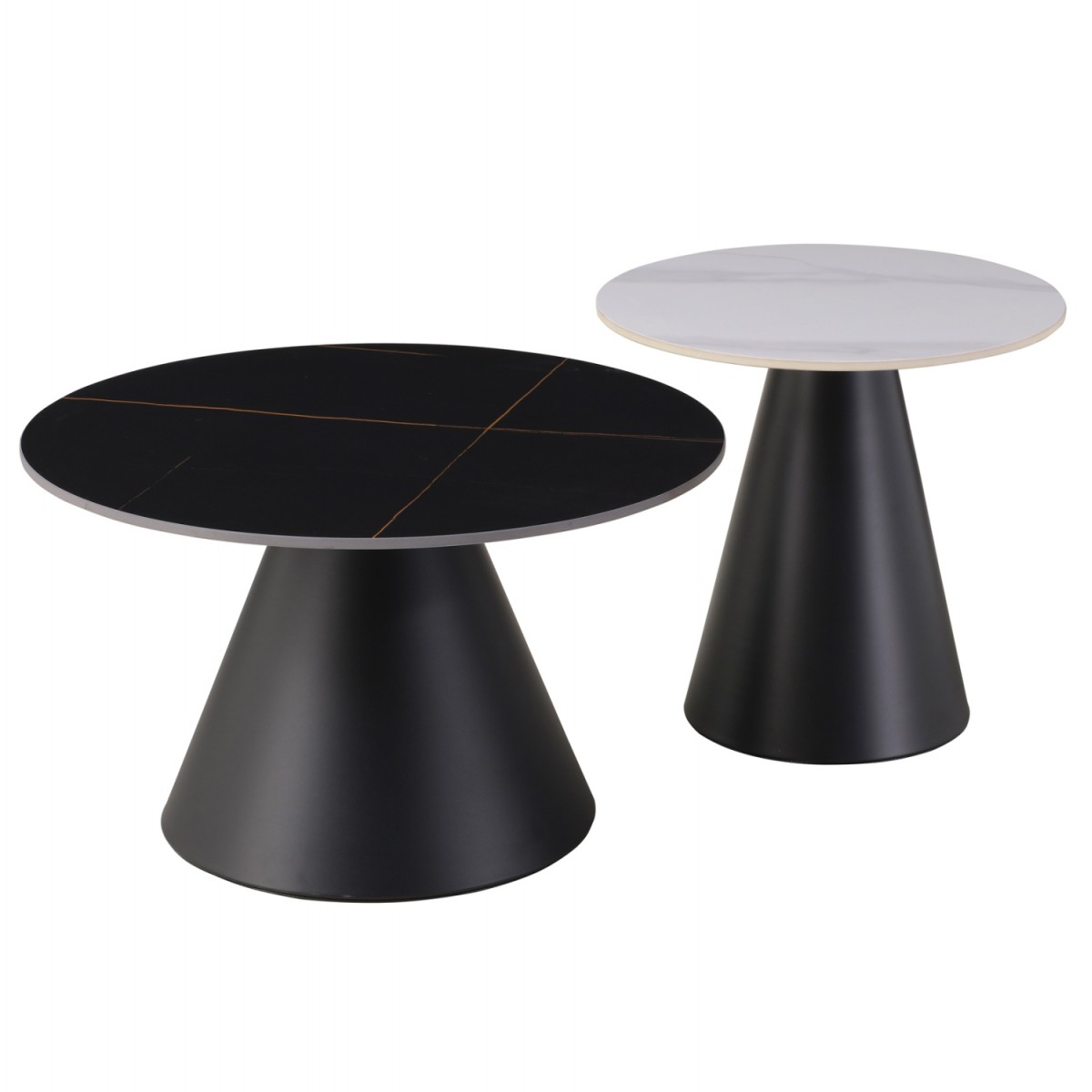 ΤΡΑΠΕΖΙΑ ΣΑΛΟΝΙΟΥ RIDGE HM18266.10 ΚΕΡΑΜΙΚΑ TOP ΜΕ ΟΨΗ ΜΑΥΡΟΥ-ΛΕΥΚΟΥ ΜΑΡΜΑΡΟΥ Φ50εκ & Φ70εκ