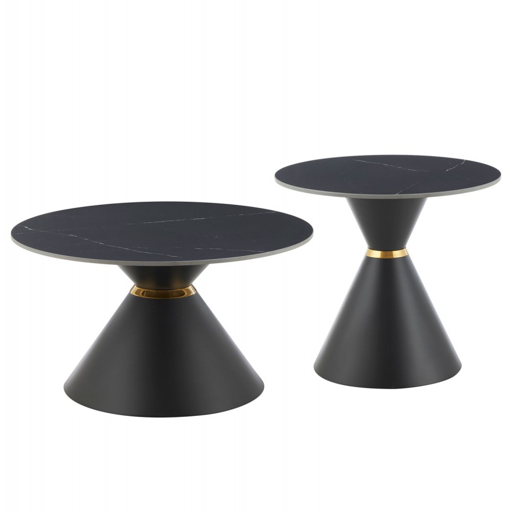 ΤΡΑΠΕΖΙΑ ΣΑΛΟΝΙΟΥ NANDO HM18267.02 ΚΕΡΑΜΙΚΑ TOP ΟΨΗ ΜΑΥΡΟ ΜΑΡΜΑΡΟ Φ60εκ & Φ80εκ