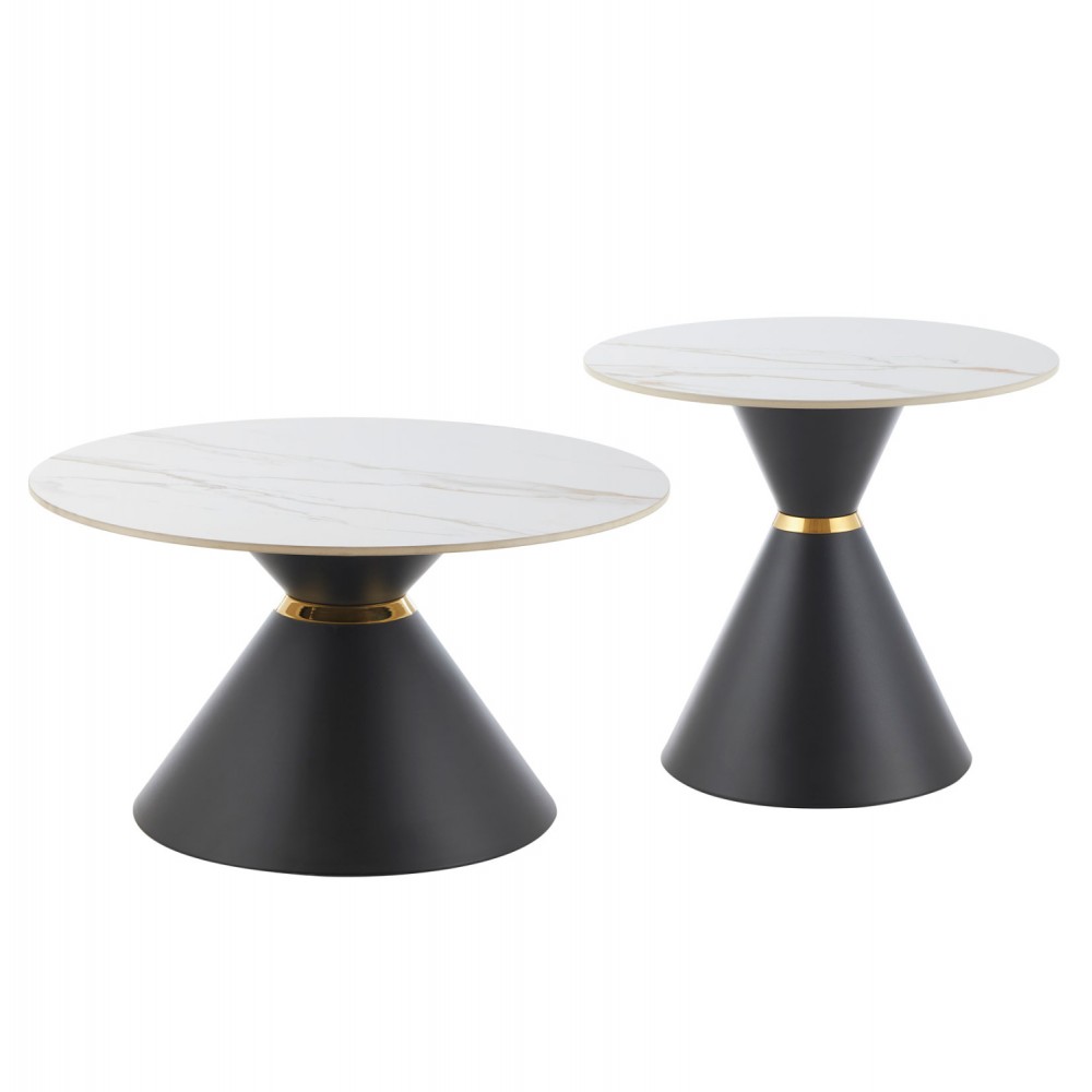 ΤΡΑΠΕΖΙΑ ΣΑΛΟΝΙΟΥ NANDO HM18267.01 ΚΕΡΑΜΙΚΑ TOP ΟΨΗ ΛΕΥΚΟ ΜΑΡΜΑΡΟ Φ60εκ & Φ80εκ