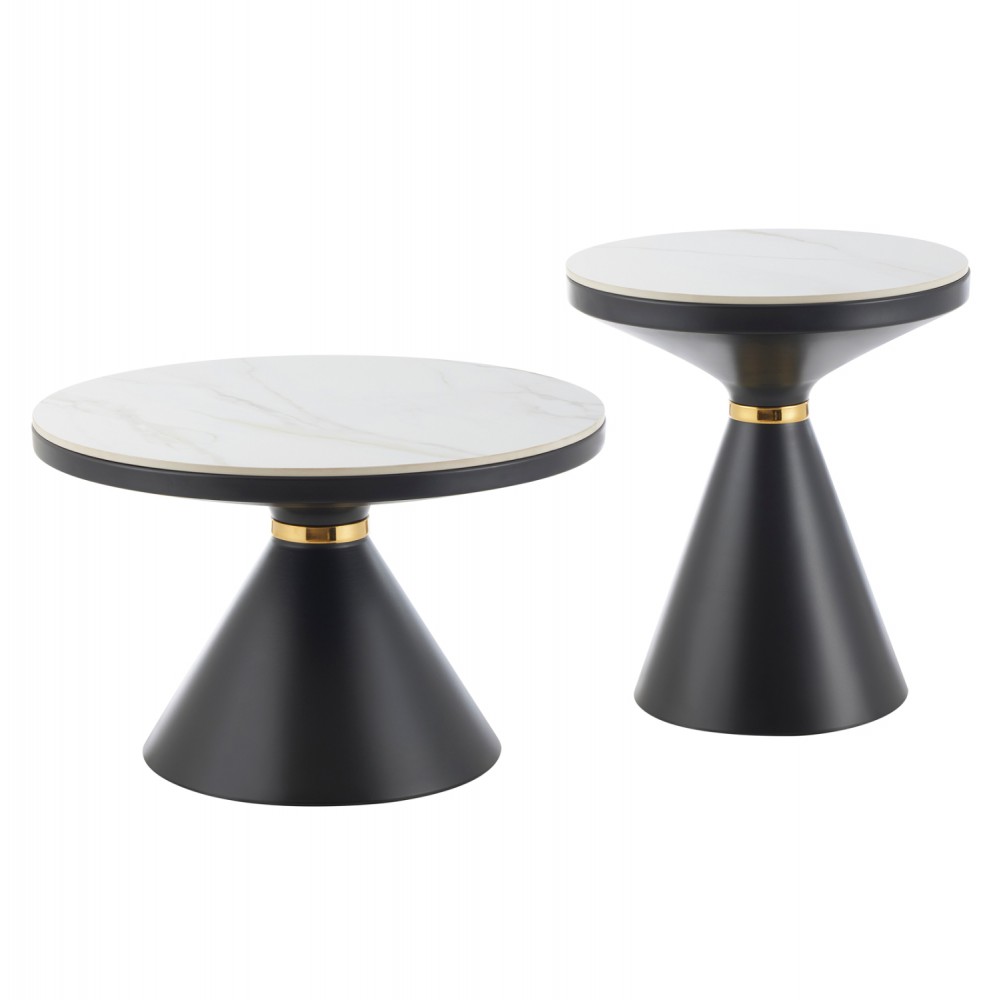 ΤΡΑΠΕΖΙΑ ΣΑΛΟΝΙΟΥ TERRANO HM18268.01 ΚΕΡΑΜΙΚΑ TOP ΟΨΗ ΛΕΥΚΟ ΜΑΡΜΑΡΟ Φ50εκ & Φ70εκ