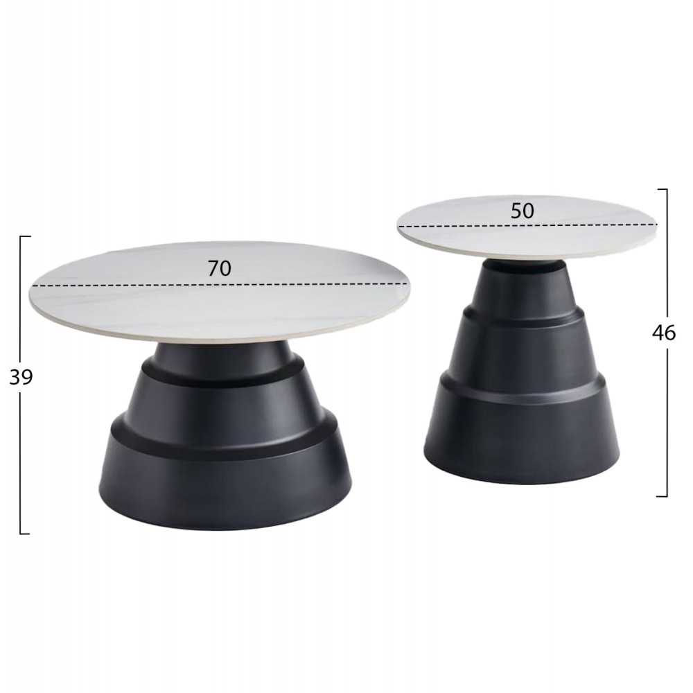 ΣΕΤ 2 ΤΡΑΠΕΖΙΑ ΣΑΛΟΝΙΟΥ LIDOX HM18306.02 SINTERED STONE TOP- SNOW WHITE ΧΡΩΜΑ Φ50 & Φ70