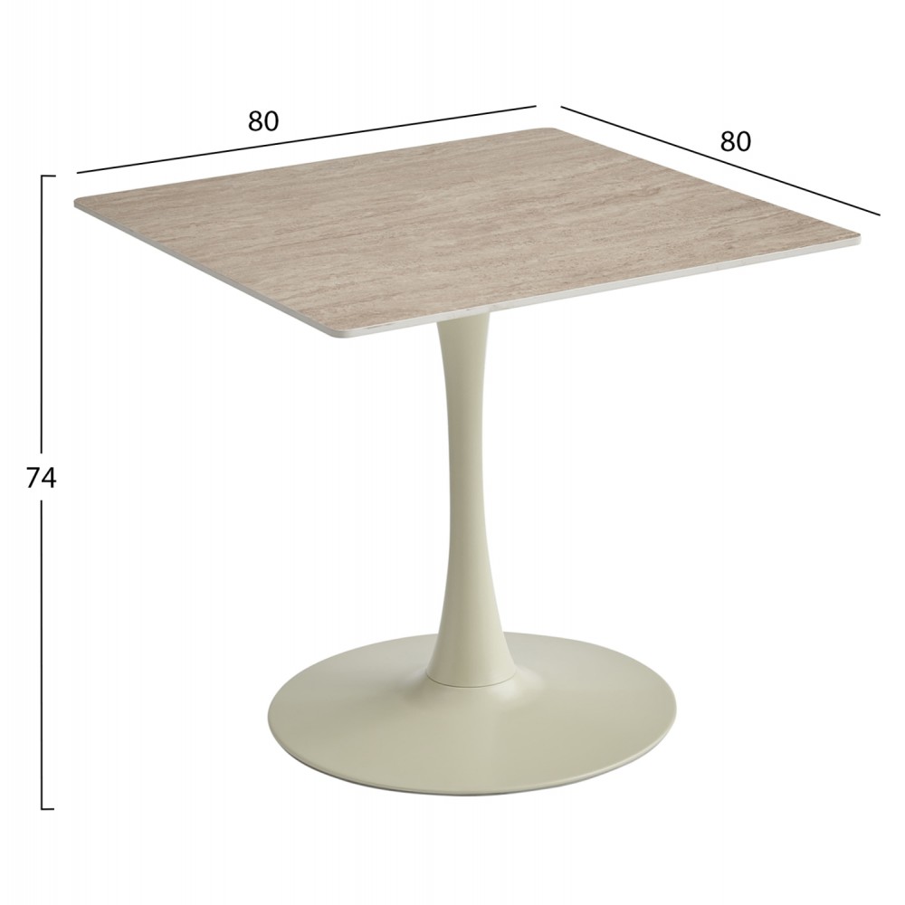 ΤΡΑΠΕΖΙ ΤΡΑΠΕΖΑΡΙΑΣ TETRAN HM18315.04 ΒΑΣΗ ΣΑΜΠΑΝΙ--SINTERED STONE ΧΡΩΜΑ ΤΡΑΒΕΡΤΙΝΑ 80x80x73Υεκ