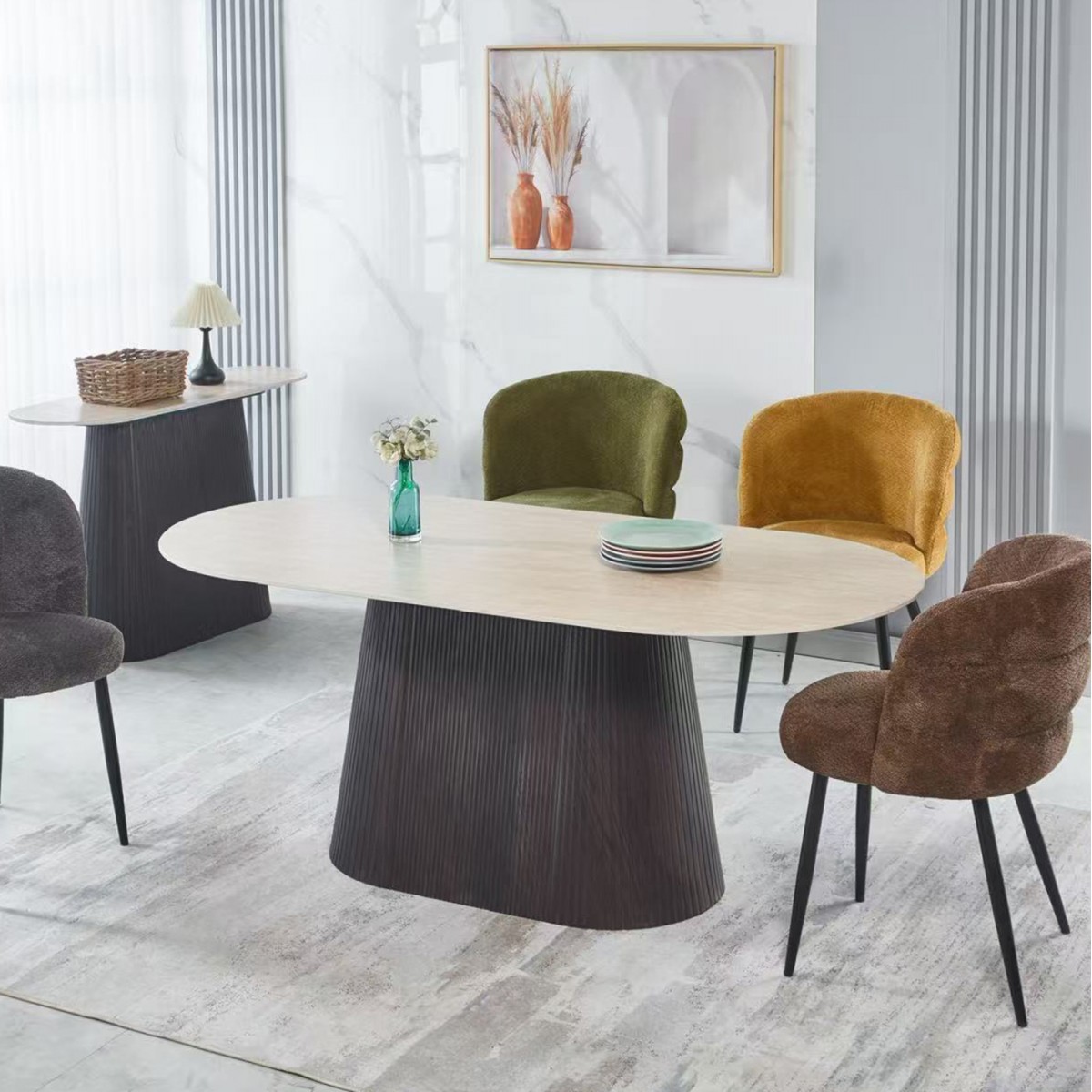 ΤΡΑΠΕΖΙ ΟΒΑΛ CATER HM18320 ΚΕΡΑΜΙΚΟ TOP ΟΨΗ ΤΡΑΒΕΡΤΙΝΑΣ-MDF ΒΑΣΗ 180x90x74Υεκ