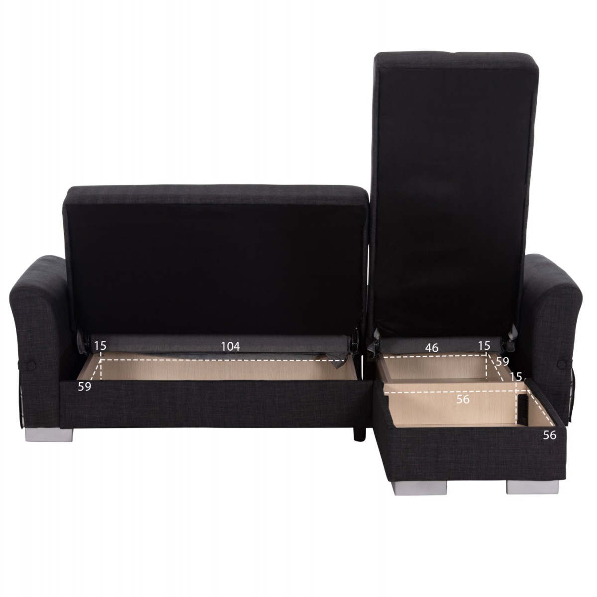 ΓΩΝΙΑΚΟΣ ΚΑΝΑΠΕΣ-ΚΡΕΒΑΤΙ ΜΕ ΑΠΟΘ. ΧΩΡΟ BRONKO HM3291.01 ΑΝΘΡΑΚΙ ΥΦΑΣΜΑ 218x138x77Y