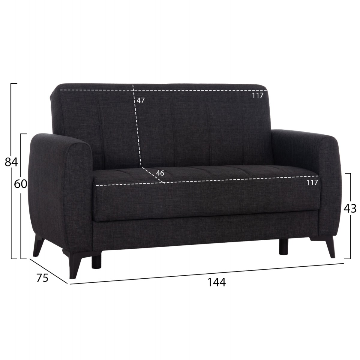 ΚΑΝΑΠΕΣ ΚΡΕΒΑΤΙ ΜΕ ΑΠΟΘ.ΧΩΡΟ ΔΙΘΕΣΙΟΣ NIKKO HM3293.01 ΓΚΡΙ ΥΦΑΣΜΑ 144x75x84Υεκ.