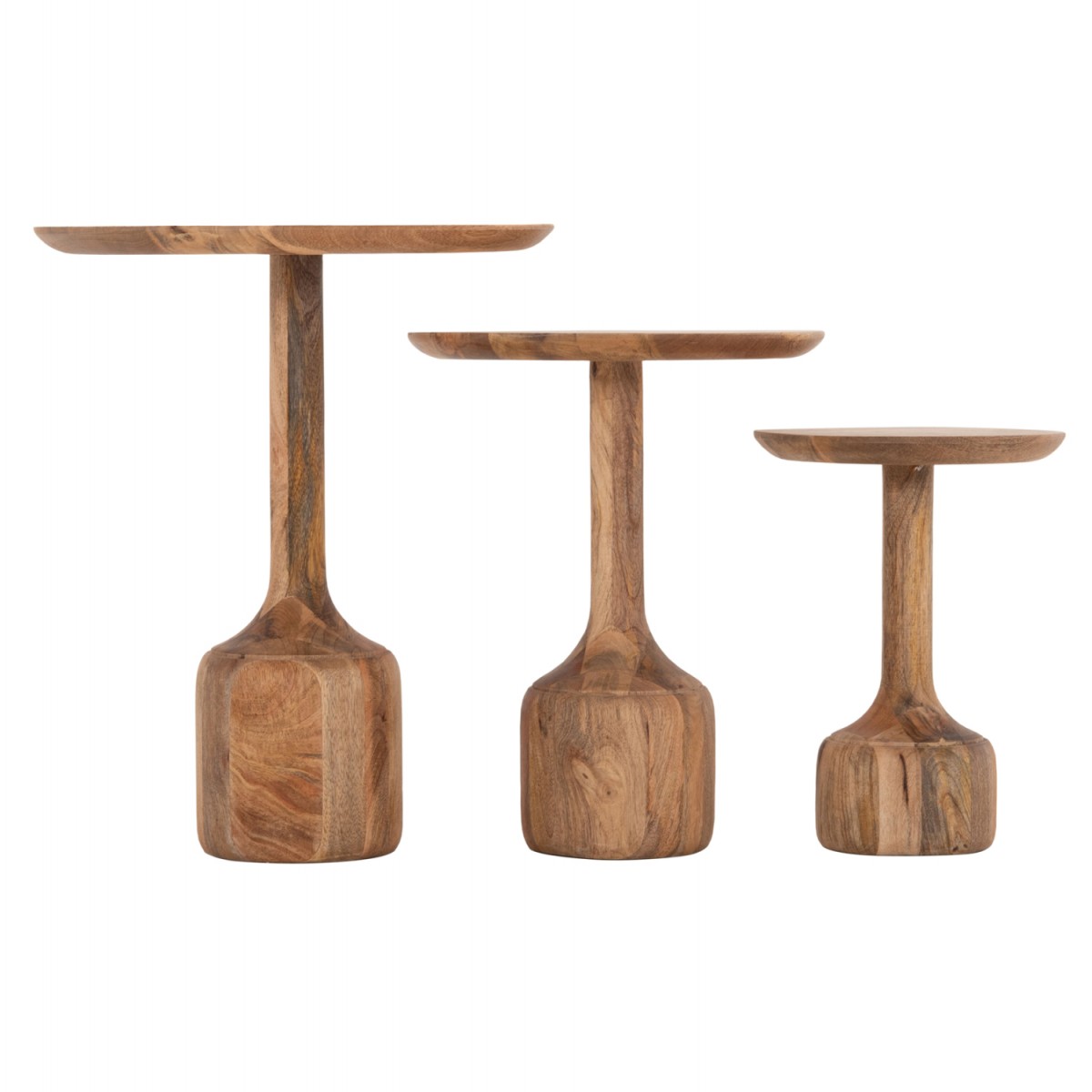 ΣΕΤ 3 ΣΤΡΟΓΓΥΛΑ ΤΡΑΠΕΖΑΚΙΑ ΣΑΛΟΝΙΟΥ GOBLET HM18348 ΞΥΛΟ ΑΚΑΚΙΑΣ Φ50x60Υεκ